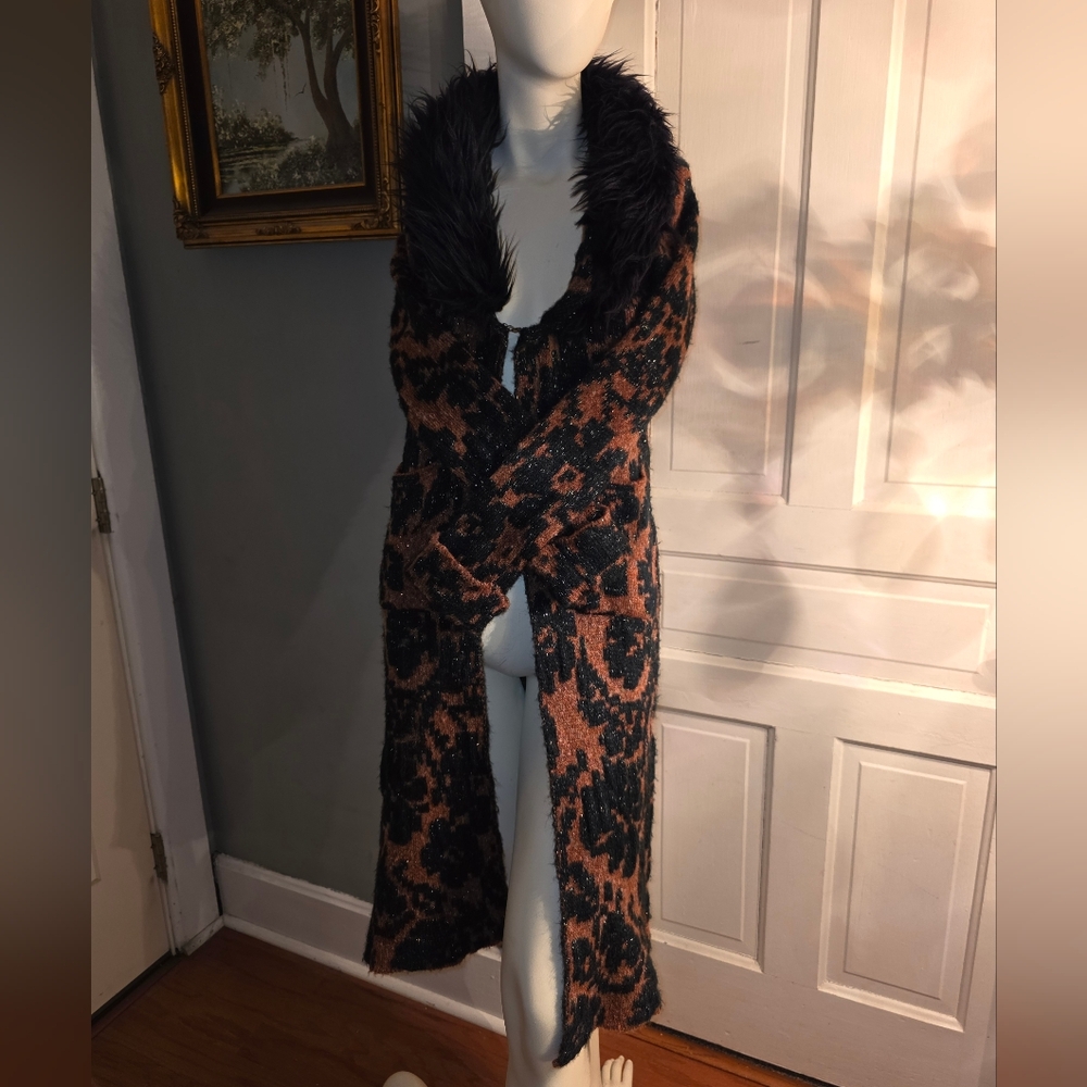 Anthropologie Jacquard Cardigan Sweater Maxi Navy Black NWT XS
